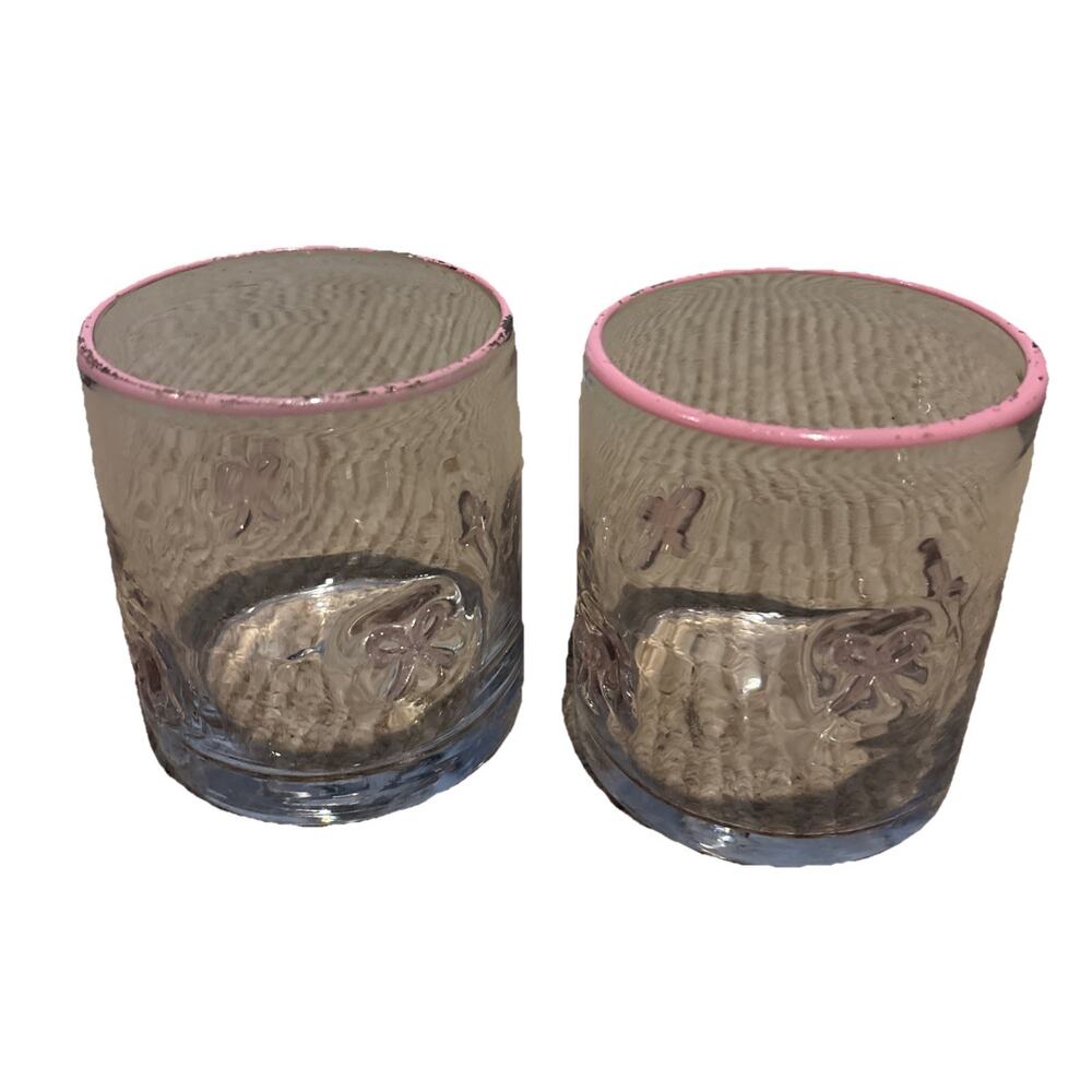 Anthropologie Dupe Pink Bow Whiskey Glasses Cocktail Barware Bar Cart SET of 2